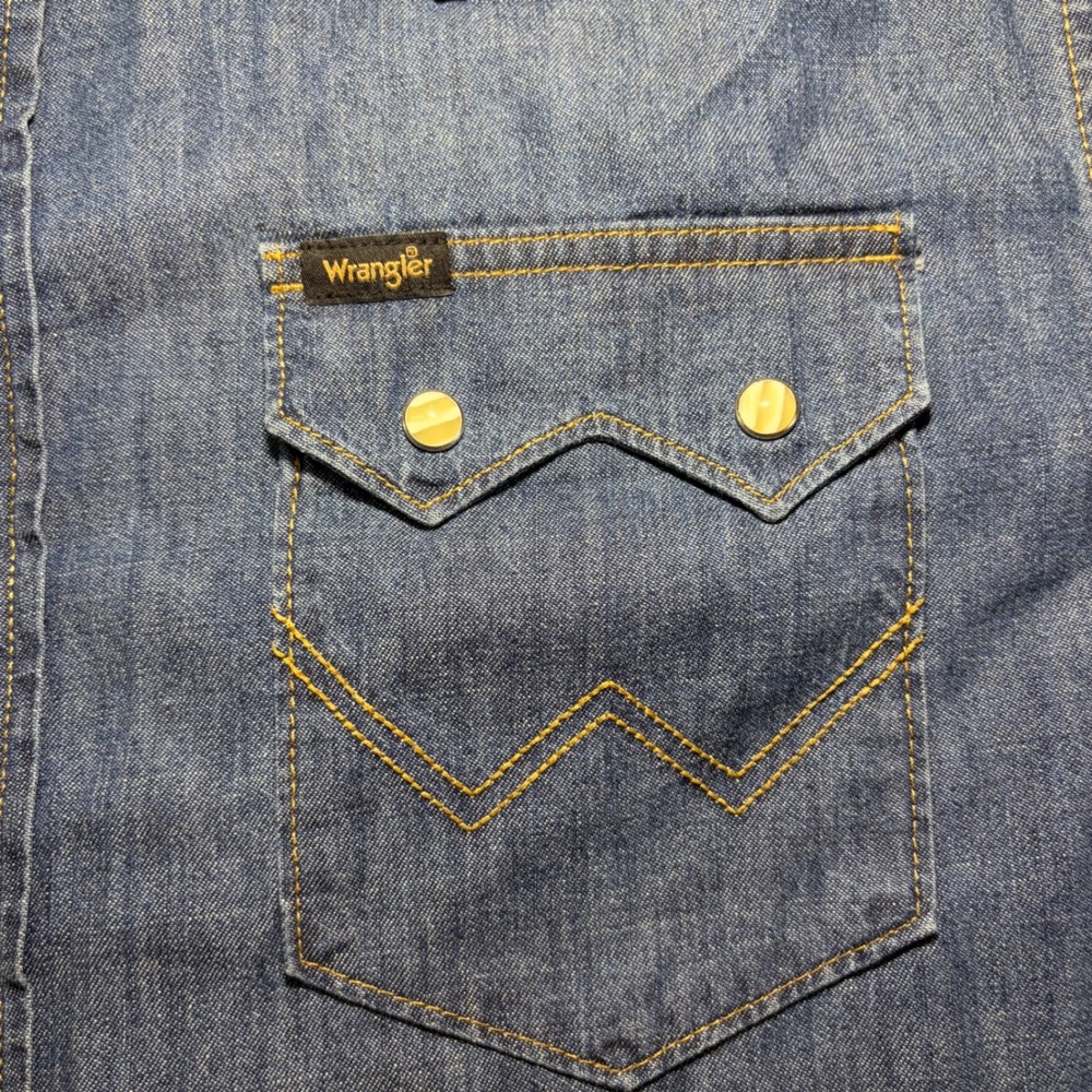 Wrangler Mens Blue Denim Western Long Sleeve Snap Button Down Shirt Large - Picture 2 of 6
